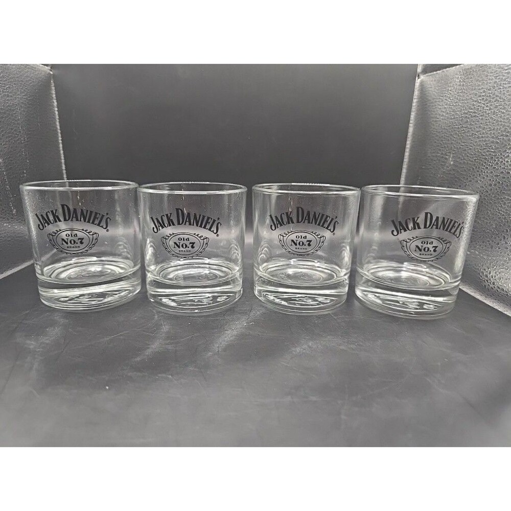 Set of 4 Jack Daniels Old No. 7 Embossed Bottom Lowball Rocks Whiskey Glasses